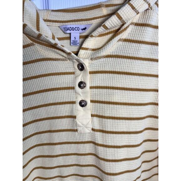 Toad&Co Foothill Long Sleeve Hoodie Size S Yellow Brown Stripes Casual Pullover - Picture 8 of 8